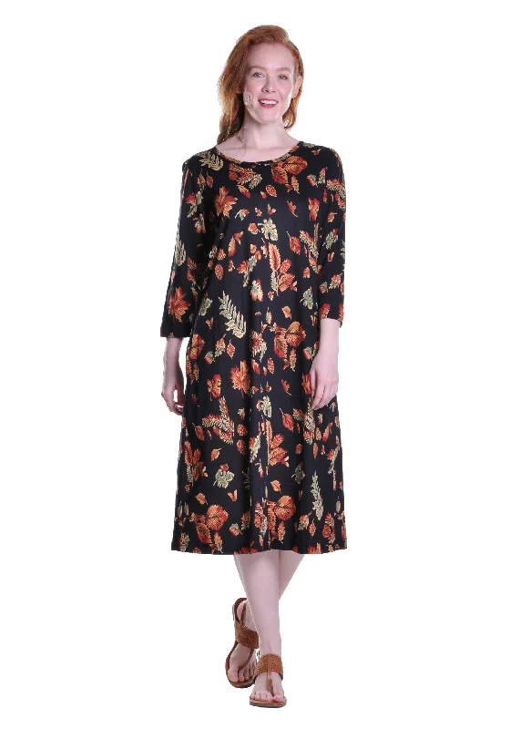 t-shirt dressLa Cera Cotton Falling Leaves Print Jersey Dress