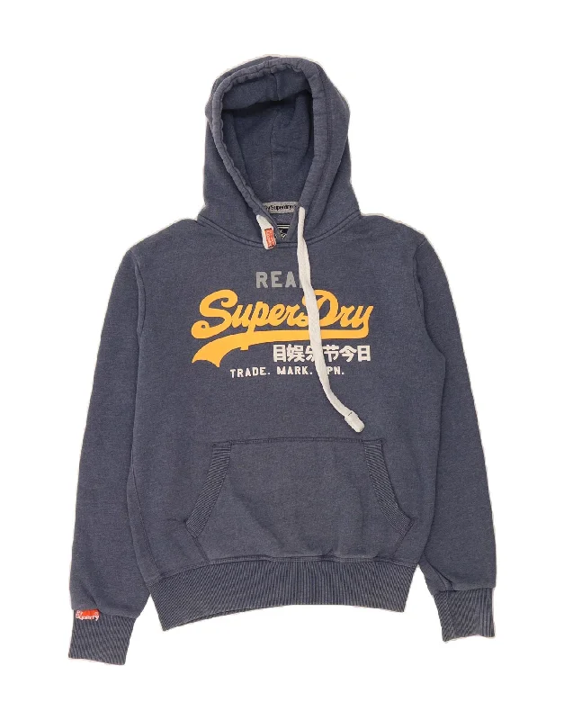 SUPERDRY Mens Graphic Hoodie Jumper Large Navy Blue Cotton