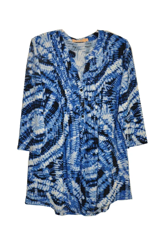 summer dressPlus Size La Cera Pleat Front Printed Tunic Tie-Dye Blue