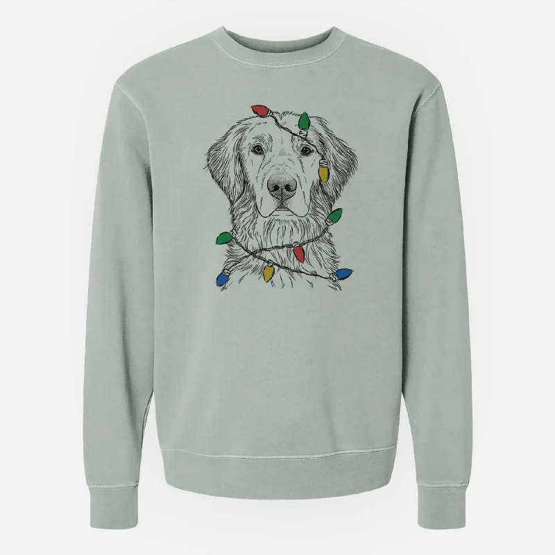 classic gym sweatshirtChristmas Lights Moose the Field Golden Retriever - Unisex Pigment Dyed Crew Sweatshirt