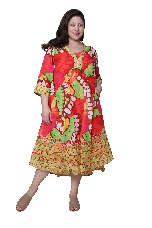 floral midi dressLa Cera Women's Plus Size High-Low Butterfly Printed Caftan