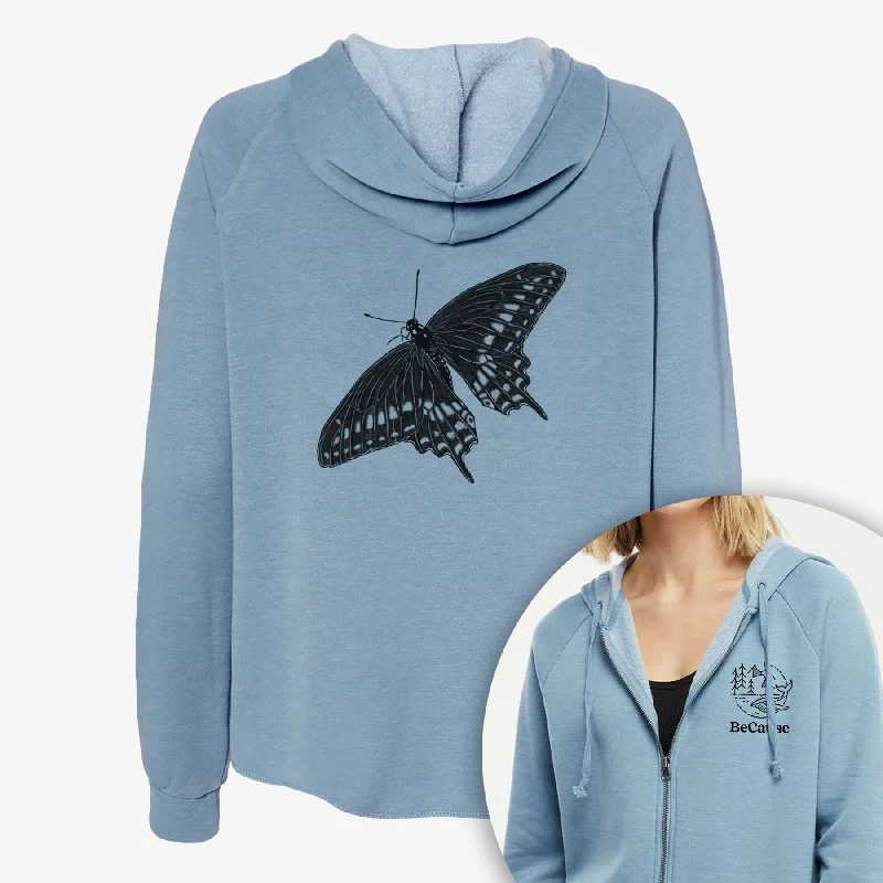 sleek sports hoodieBlack Swallowtail Butterfly - Papilio polyxenes - Women's Cali Wave Zip-Up Sweatshirt