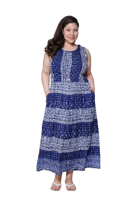 casual shift dressLa Cera Blue Paisley Plus Size Sleeveless Maxi Dress