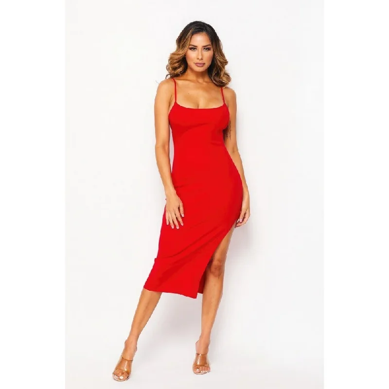 off-shoulder dressRed Flattering Side Slit Cami Dress Perfect for Various Occasions