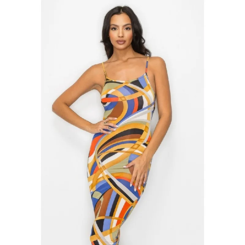 casual knit dressPolyester Crossed Back Marble Print Multicolor Midi Dress