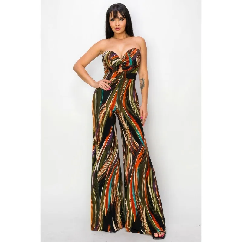 playful dressAllover Print Twist Front Wide Leg Jumpsuit