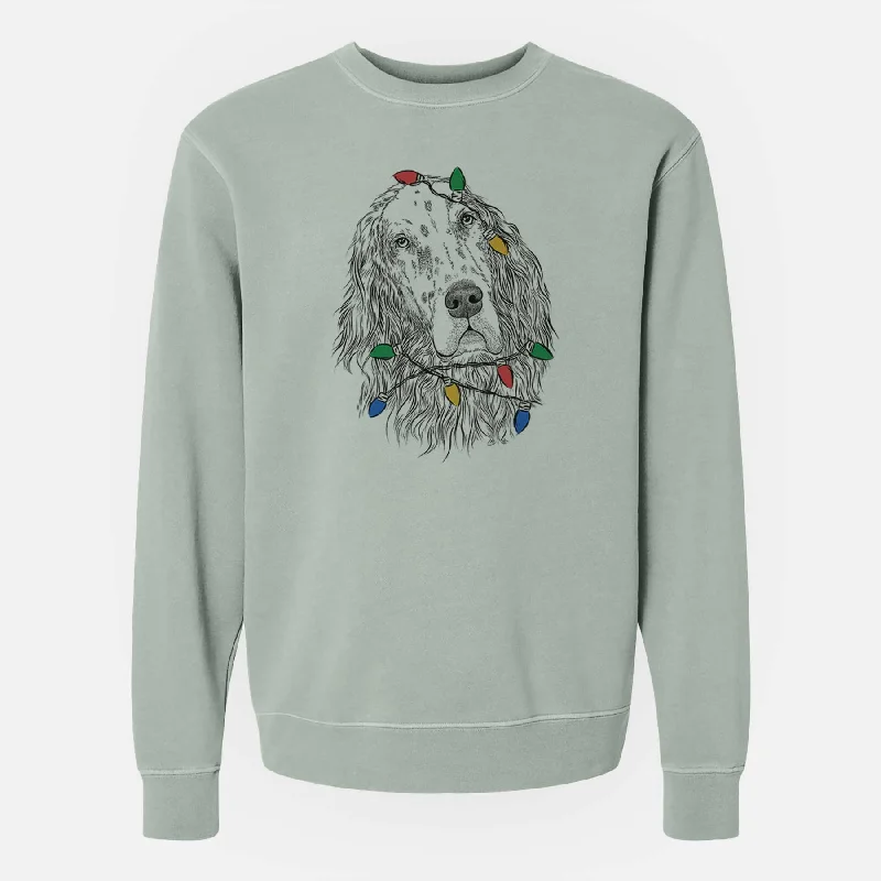 fitness hoodie for trainingChristmas Lights Dexter the English Setter - Unisex Pigment Dyed Crew Sweatshirt