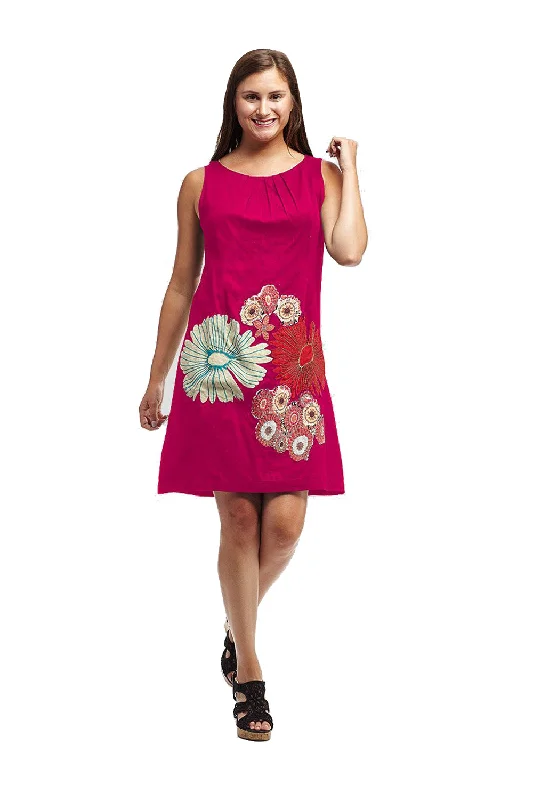 printed dressLa Cera Sleeveless Floral Applique Cotton Dress